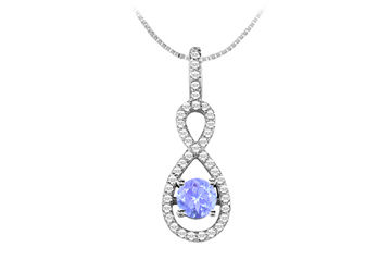 Prong Set Tanzanite Pendant Accented with Cubic Zirconia in 14K White Gold 1.50 Carat TGW