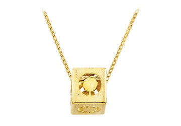 14K Yellow  Alphabet  O  Semi-Polished Block Initial Chain Slide Pendant with Outside Diameter