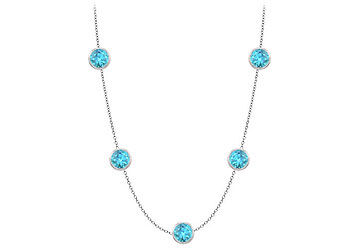 By The Yard Blue Topaz Necklace with Five Stone in 14K White Gold 1 carat TGW