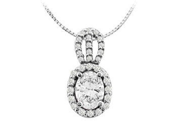 Cubic zirconia round with emerald oval design pendant in 14k white Gold 4.50 carat tgw