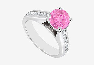14K White Gold Diamond and Pink Sapphire Engagement Ring 1.10 Carat TGW
