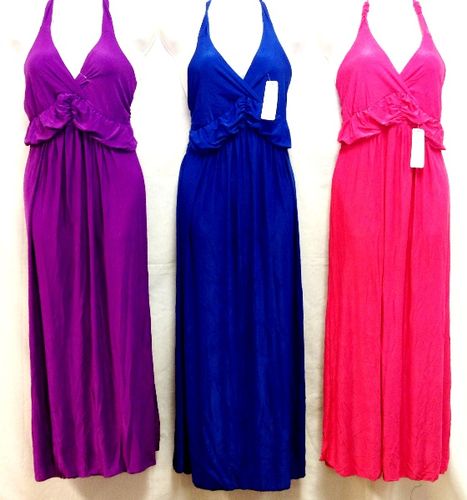 Solid Color Halter Long Dresses with Ruffle Waist Case Pack 12