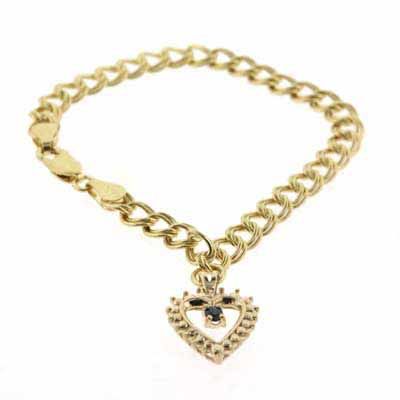 18K Gold over Sterling Silver Sapphire &amp; Diamond Accent Link Bracelet w/ Heart Charm