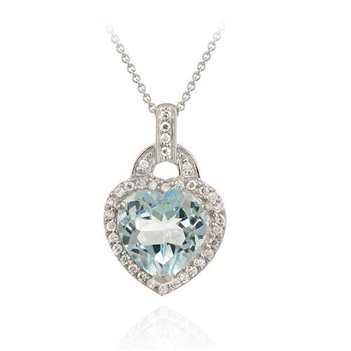 Sterling Silver 7ct TGW Blue Topaz &amp; CZ Heart Necklace