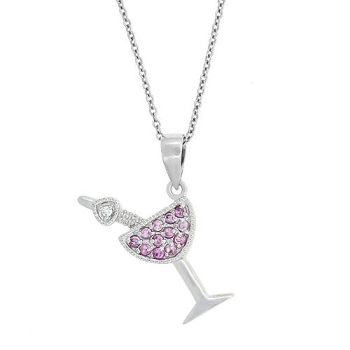 Sterling Silver Pink CZ Martini Glass Pendant