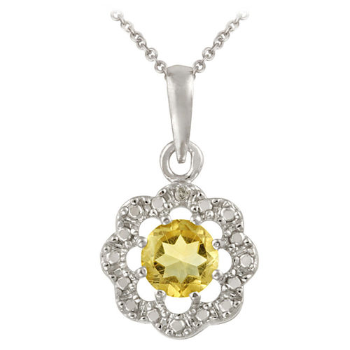 Sterling Silver Citrine &amp; Diamond Accent Flower Pendant