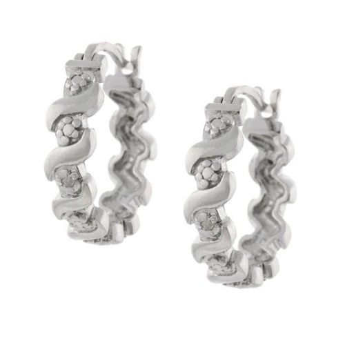 Sterling Silver Diamond Accent &amp; Pave 'S' Design Hoop Earrings