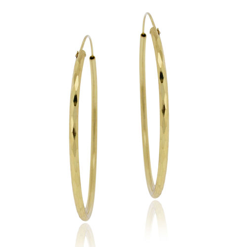 18K Gold Plated Brass 60mm Hammered Hoop Earrings