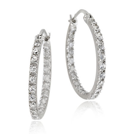 Sterling Silver Cubic Zirconia &quot;Inside-Out&quot; 20mm Hoop Earrings
