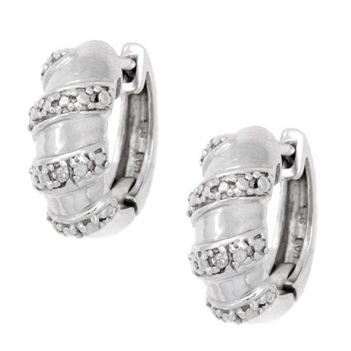 Sterling Silver Diamond Accent Swirl Hoop Huggie Earrings