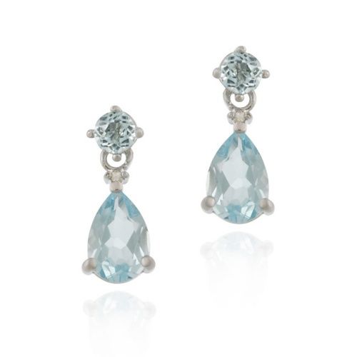 Sterling Silver 3.6 Ct. TGW Blue Topaz &amp; Diamond Accent Teardrop Earrings