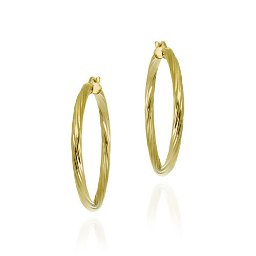18K Gold over Sterling Silver 35mm Polished Twist Hoop Earrings