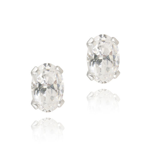 Sterling Silver CZ 6x4mm Oval Stud Earrings