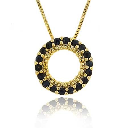 Vermeil (24k Gold over Sterling Silver) Genuine Sapphire Stone Prong Round Eternity Pendant Slide