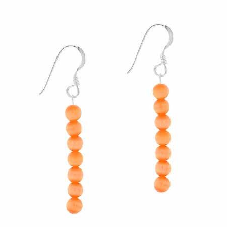 Sterling Silver 4mm Orange Simulated Cats Eye Stone 6 Bead Beaded Dangle Hook Earrings