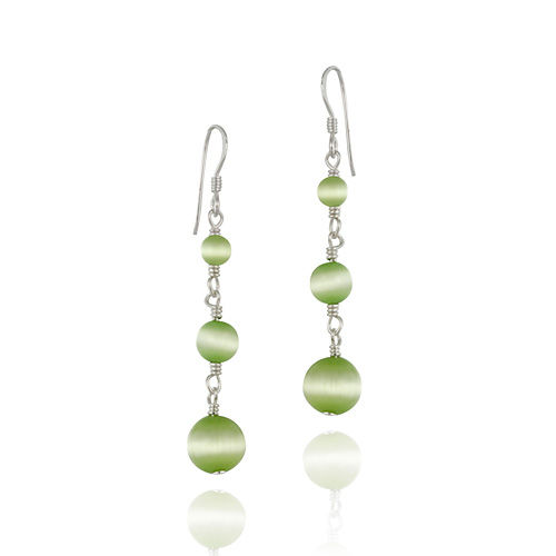 Light Green Cats Eye and Sterling Silver Dangle Bead Earrings