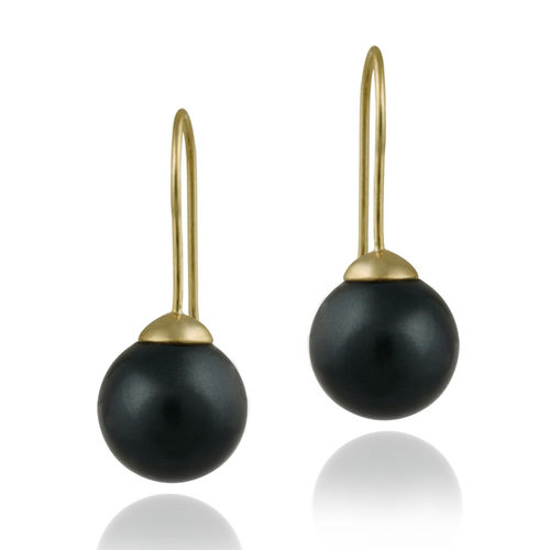 18K Gold over Sterling Silver 12mm Dark Blue Shell Pearl Drop Earrings