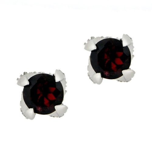 Sterling Silver 4.9ct. TGW Garnet and CZ Stud Earrings