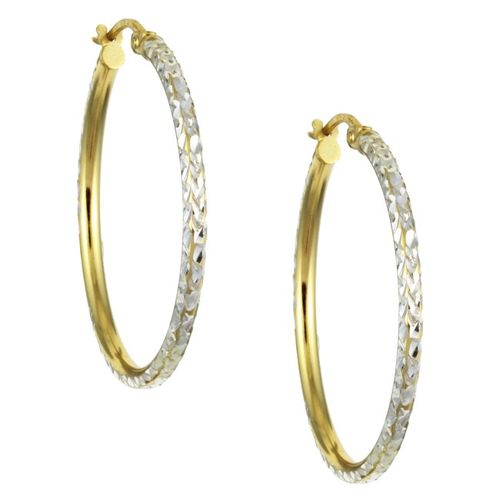 22k Gold over Sterling Silver 40mm Diamond-Cut Hoop Earrings