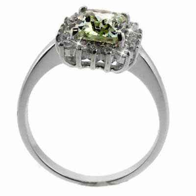 Sterling Silver Olive Green and Simulated Diamond CZ Ring