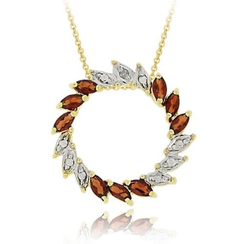 18K Gold Over Sterling Silver Diamond Accent &amp; Garnet Circle Pendant