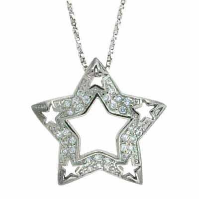 Sterling Silver Simulated Diamond CZ Star Pendant