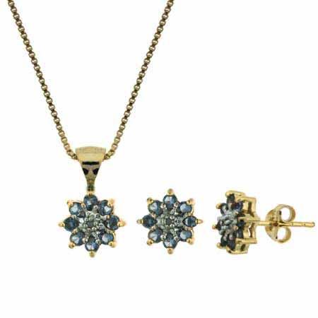 Vermeil (24k Gold over Sterling Silver) Genuine Diamond and Lavender cz Pendant and Earring Jewelry Set