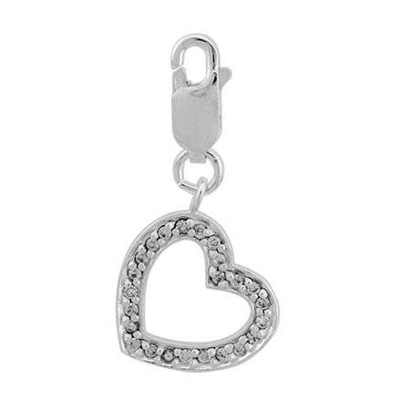 Sterling Silver Polished CZ Heart Charm