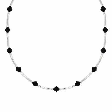 Sterling Silver Black Genuine Swarovksi Crystal Bar Necklace