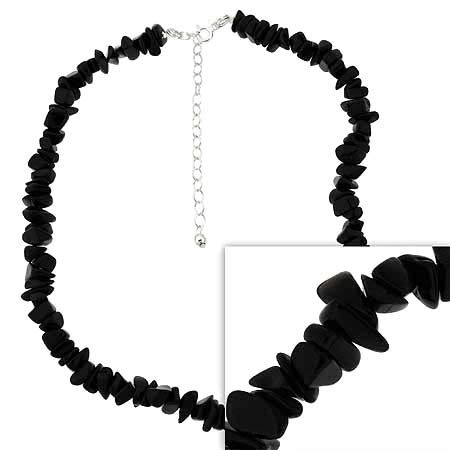 Genuine Onyx Stone Sterling Silver Chip Necklace 15-18&quot;