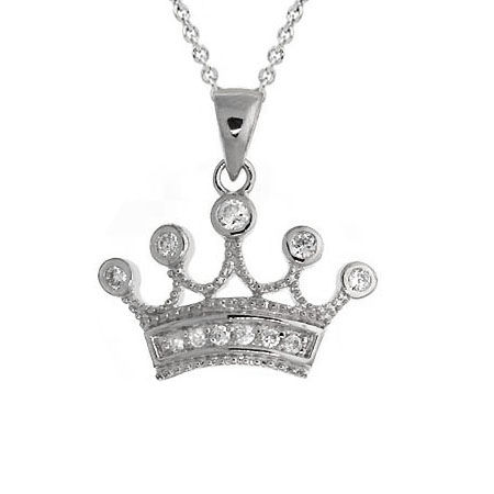 Sterling Silver Designer-Inspired CZ Crown Pendant