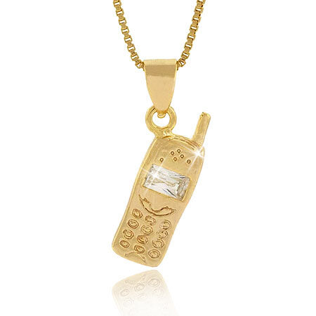 Fashion Diva Vermeil (24k Gold over Sterling Silver) simulated Diamond cz Mini Cell Phone Pendant Cute!