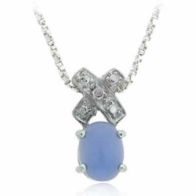 Sterling Silver X and O Chalcedony Genuine Diamond accent Pendant
