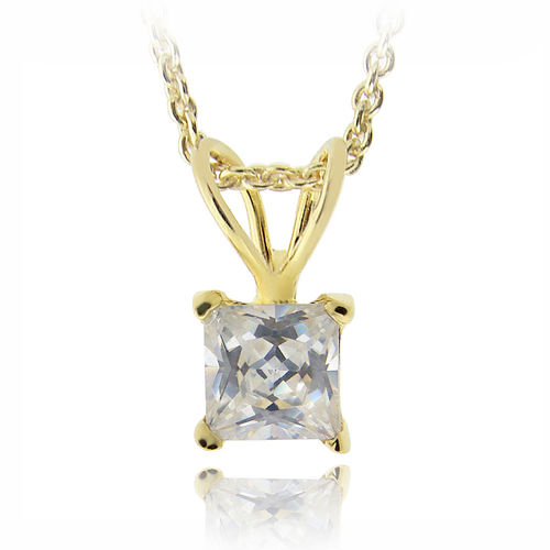 18K Gold Plated 1/2ct CZ Square Solitaire Necklace, 4mm