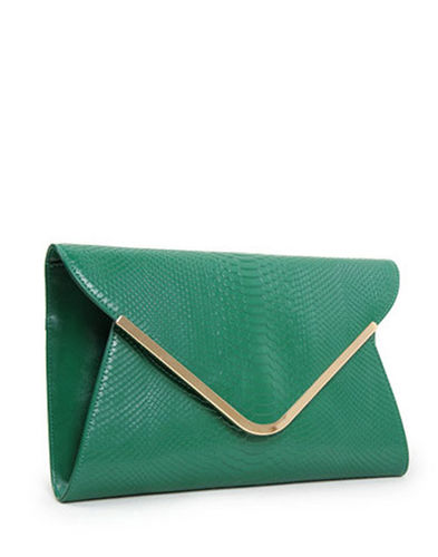 LG Leather Embossed Clutch Handbag-Dark Green