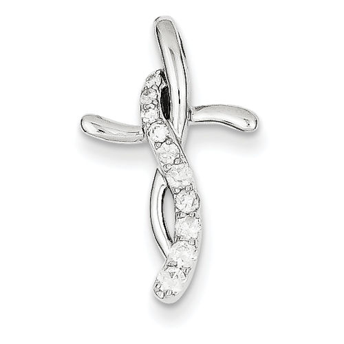 Diamond Cross Pendant in 14kt White Gold - Round Shape - Radiant - Unisex Adult