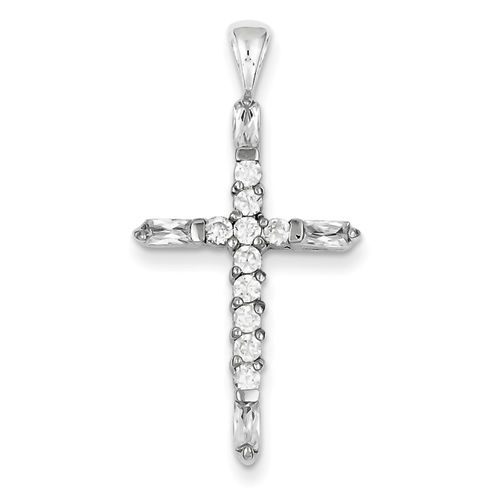 Cubic Zirconia Cross Pendant in Sterling Silver - Special Shape - Fine