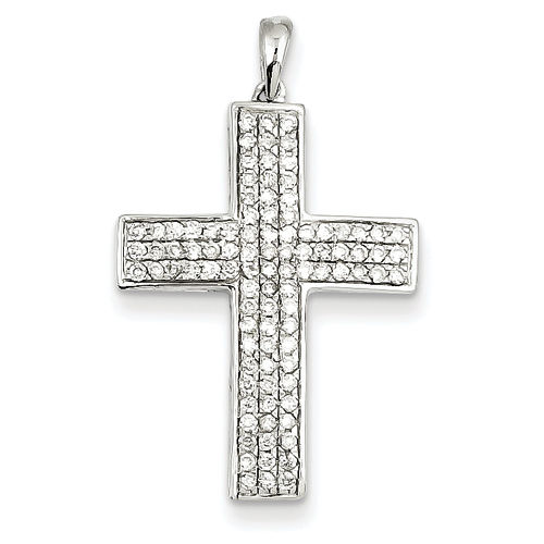 Diamond Cross Pendant in White Gold - 14kt - Round - Unisex Adult - Wonderful