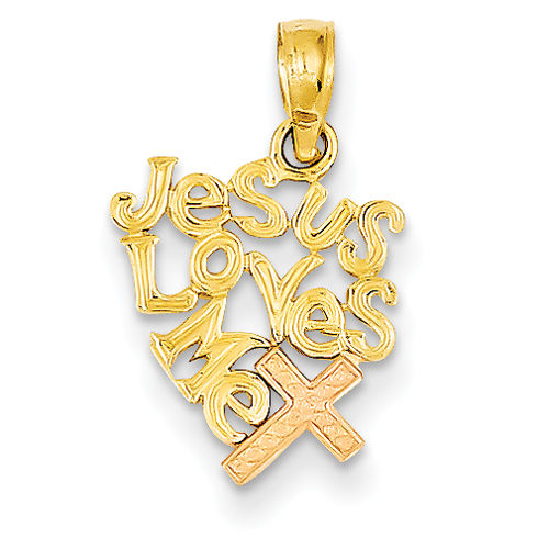 Jesus Loves Me Cross Pendant in White & Yellow Gold - 14kt - Unisex Adult