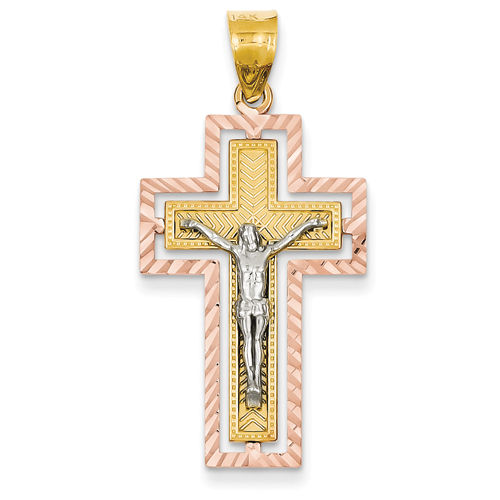 Crucifix Pendant in Tri Color Gold - 14kt - Excellent - Unisex Adult