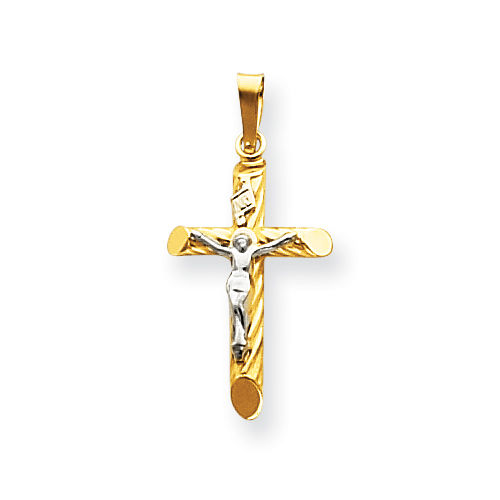 Crucifix Pendant in Gold - 14kt White & Yellow - Flattering - Unisex Adult