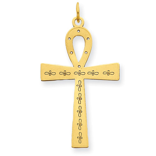 Cross Pendant in 14kt Yellow Gold - Neat - Unisex Adult