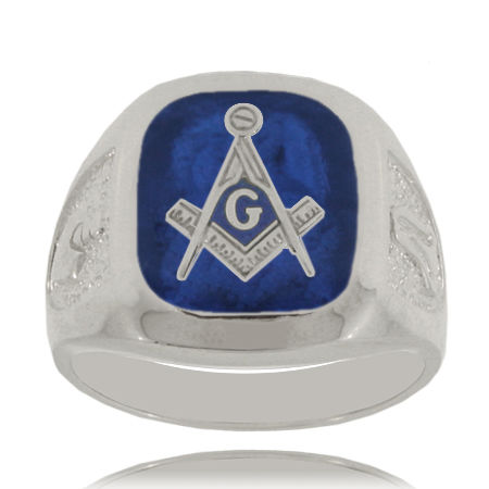 Blue Masonic Ring in Sterling Silver 925 with Signet