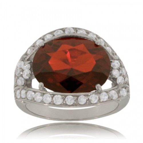 Red Stone Cocktail Ring Sterling Silver Ladies Band New