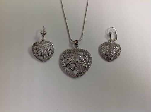 CZ Necklace and Earring Set Rhodium Plated in Gift Box
