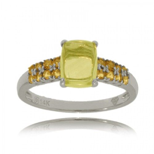 Lemon Quartz Ring in 14k White Gold with Citrine Band
