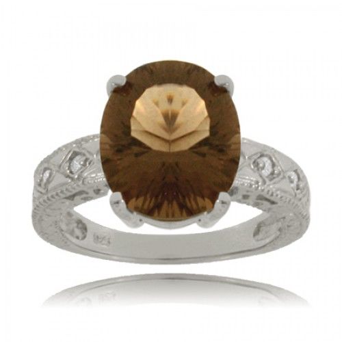 Smokey Topaz Ring - Sterling Silver with Diamonds New