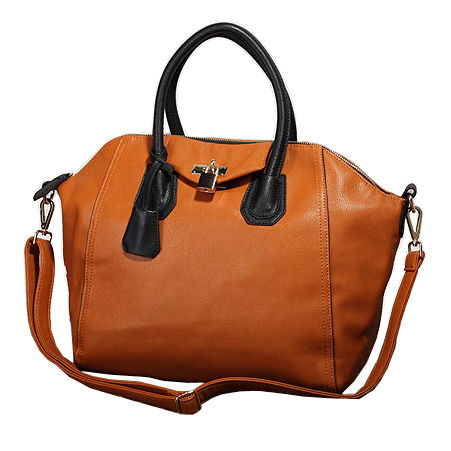 Brown Structured Leather Bag Lock Detail