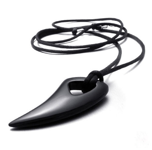 Titanium Steel Black Sharp Shaped Pendant with Rope Necklace