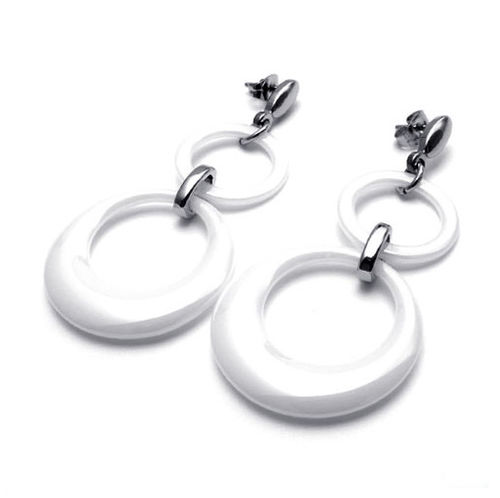 White Concentric Circles Dangly Earrings
